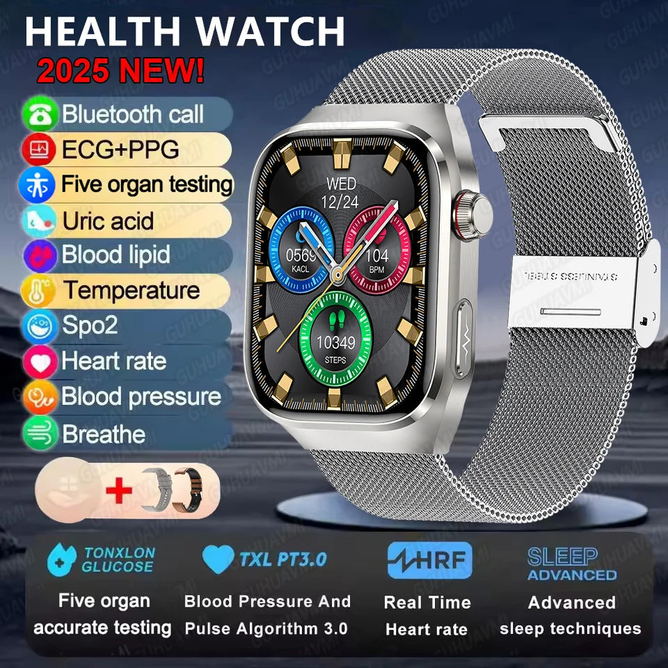 2025 Neue Mikro-Vorsorgeuntersuchung Smartwatch für Herren Harnsäure Körperfett Fünf-Organe-Gesundheitsuhr Bluetooth-Anruf Smart-Armband