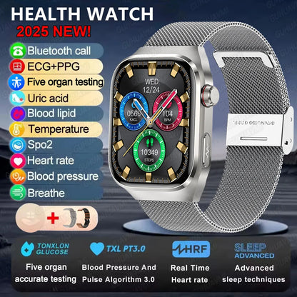 2025 Neue Mikro-Vorsorgeuntersuchung Smartwatch für Herren Harnsäure Körperfett Fünf-Organe-Gesundheitsuhr Bluetooth-Anruf Smart-Armband
