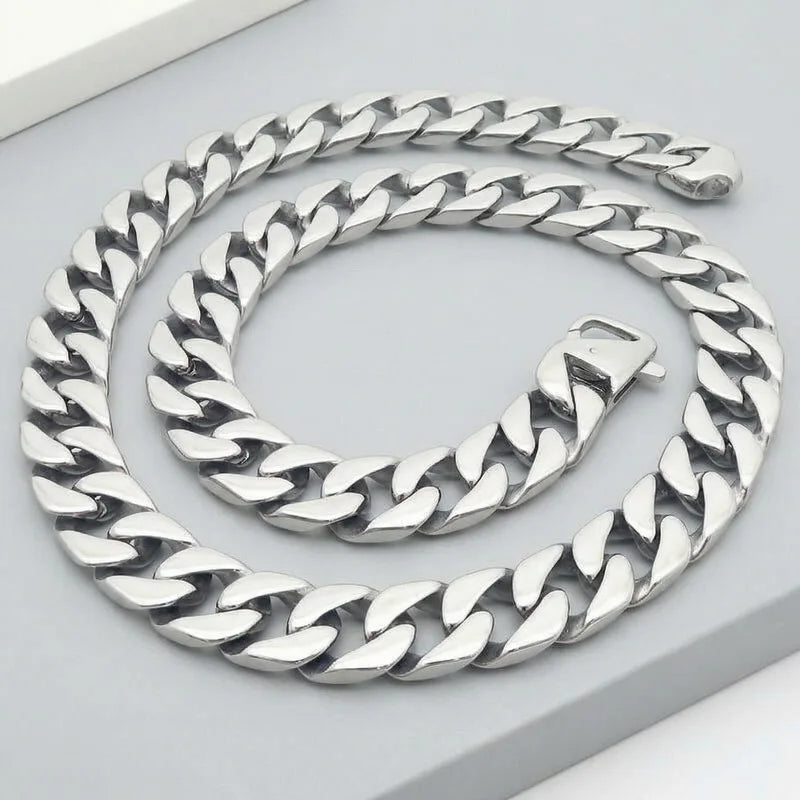 15mm Simple Stainless Steel Necklace Cuban Chain Women's Collar Necklace Fashion Jewelry