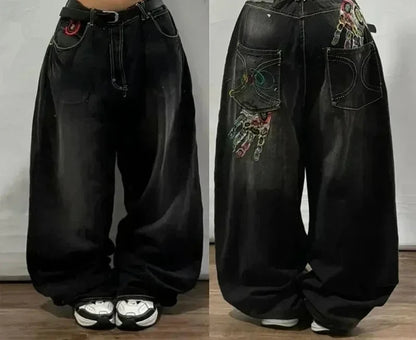 American Fashion Hip Hop Joker Oversized Jeans Women Street Y2K New Clearance Spot Hot Mopping Wide-leg Pants Unisex Loose Jeans