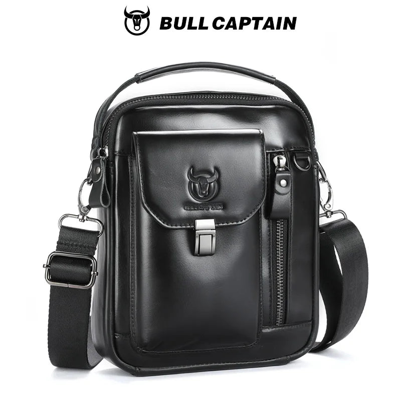 BULLCAPTAIN Herren Umhängetasche aus echtem Leder, lässige Alltagstasche, Schultertasche für Arbeit oder Reisen, Umhängetasche, sichere Reisetasche