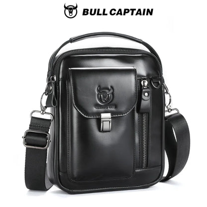 BULLCAPTAIN Herren Umhängetasche aus echtem Leder, lässige Alltagstasche, Schultertasche für Arbeit oder Reisen, Umhängetasche, sichere Reisetasche
