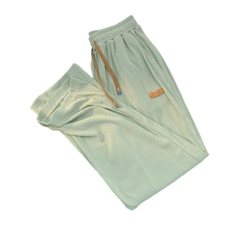 Ice Silk Straight Leg Pants Men's Summer Thin Wide Leg Casual Loose Quick Dry Long Trousers Youth Active Style Other Casual