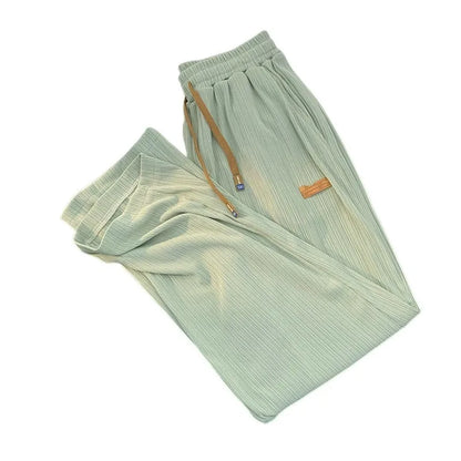 Ice Silk Straight Leg Pants Men's Summer Thin Wide Leg Casual Loose Quick Dry Long Trousers Youth Active Style Other Casual