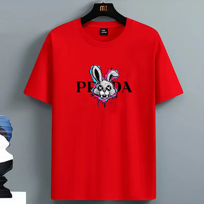 2025 Sommer Herren-T-Shirt Hohe Qualität 100 Baumwolle Hasenmotiv Lockerer Rundhals Herren Kurzarm Freizeit Für Herren T-Shirt Top