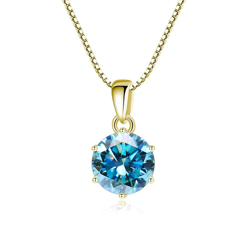 JoyceJelly 1 CT Real Moissanite Pendant Necklace For Women Royal Blue Color Moissanite 925 Sterling Silver Wedding Fine Jewelry