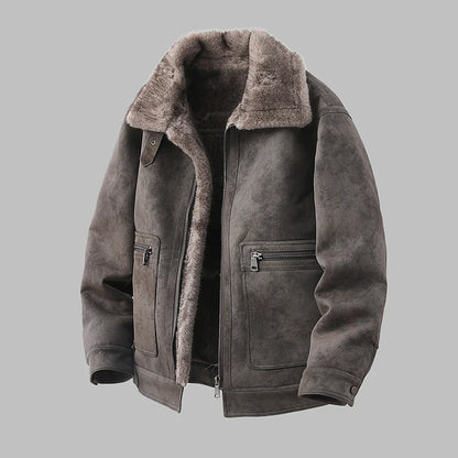 High-quality men's fashionable and stylish new fur integrated men's trendy, thickened suede velvet motorcycle loose jacket