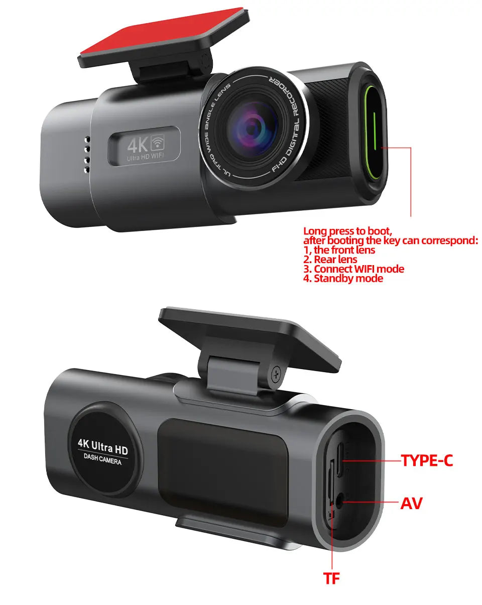4K UHD Dash Cam Car DVR Night Vision Wi-Fi GPS