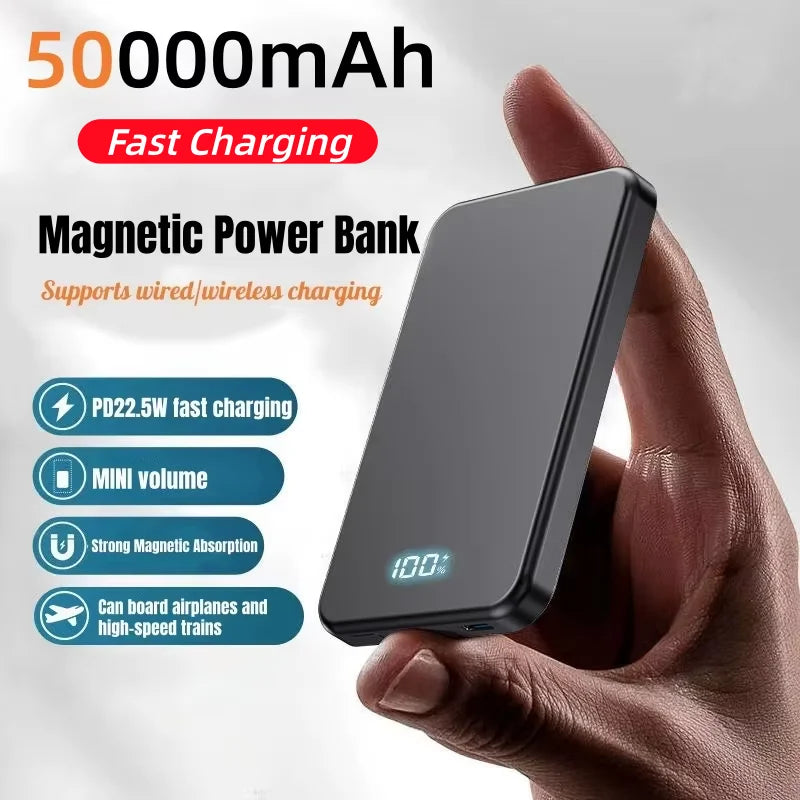 50000mAh Portable Magnetic Wireless Power Bank PD Fast Charging External Battery Electronic Display For iPhone Samsung