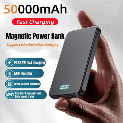 50000mAh Portable Magnetic Wireless Power Bank PD Fast Charging External Battery Electronic Display For iPhone Samsung