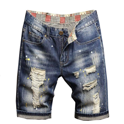 Herren Blaue Denim Shorts Mode Casual Jeans Kurze Hosen mit Taschen zerrissen und Kratzer Dekoration Asiatische Größe 28-40 42 44 46 48