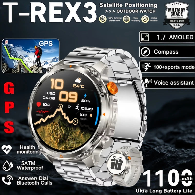 2026 New Military Outdoor Smart Watch Men GPS Compass Altimeter 5ATM Waterproof 1100mAh Battery Bluetooth Call Tactical Sports