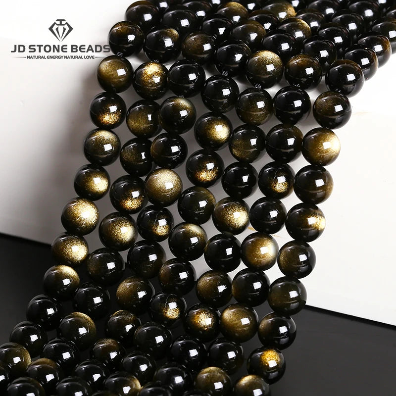 Natural Stone Golden Obsidian Bead Irisation Round Loose Spacer 4 6 8 10 12mm For Jewelry Making