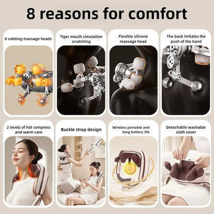 8-Head Cervical Neck Wireless Massager Back Waist Shoulder Trapezius Neck Shoulder Kneading Artifact Massage Shawl Hot Compress