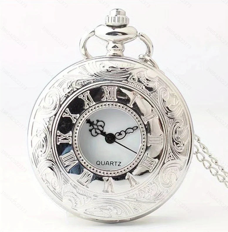 Vintage Charme Schwarz Unisex Mode Römische Ziffer Quarz Steampunk Taschenuhr Damen Herren Halskette Anhänger mit Kette Geschenke P427