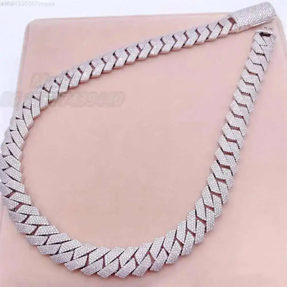 15-20mm 4 Rows Vvs Moissanite Sterling Silver 925 Diamond Chain Cuban 18k Rose Gold Plated Cuban Chain