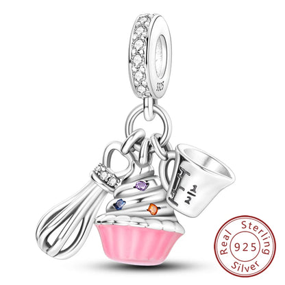Charm 925 Sterling Silver Pink Pendant Charm Fit Original Charm Bracelet Necklace Beads DIY Jewerlry Accessories