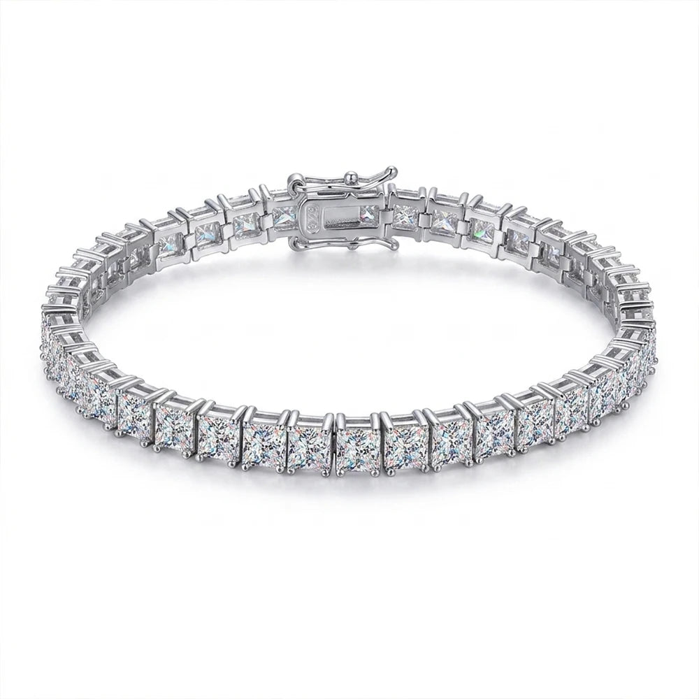 KNOBSPIN Princess Cut Moissanite Bracelets for Women s925 Sterling Silver Plated 18k White Gold GRA Certified Wedding Bracelet