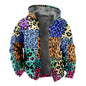 Herbst Winter Fleece Zip-Up Hoodies Original Leopard Patchwork Digitaldruck Herren Parka Mantel Jacken Oberbekleidung Sweatshirts Street