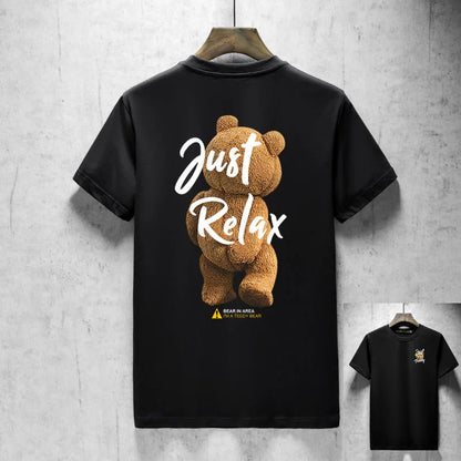 2025 Trendy Brand Summer Society Guy Cartoon Bear Half-sleeved Men's and Women's Silk Cotton Short-sleeved T-shirt Trendy Top