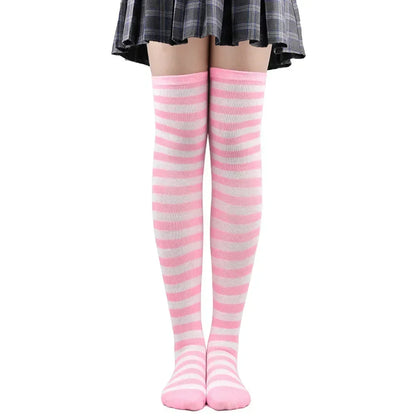 Long Socks Womens Over Above Knee Striped Thigh High Stockings Polka Dot Ladies Black White Pink Cosplay Lolita Harajuku Y2k