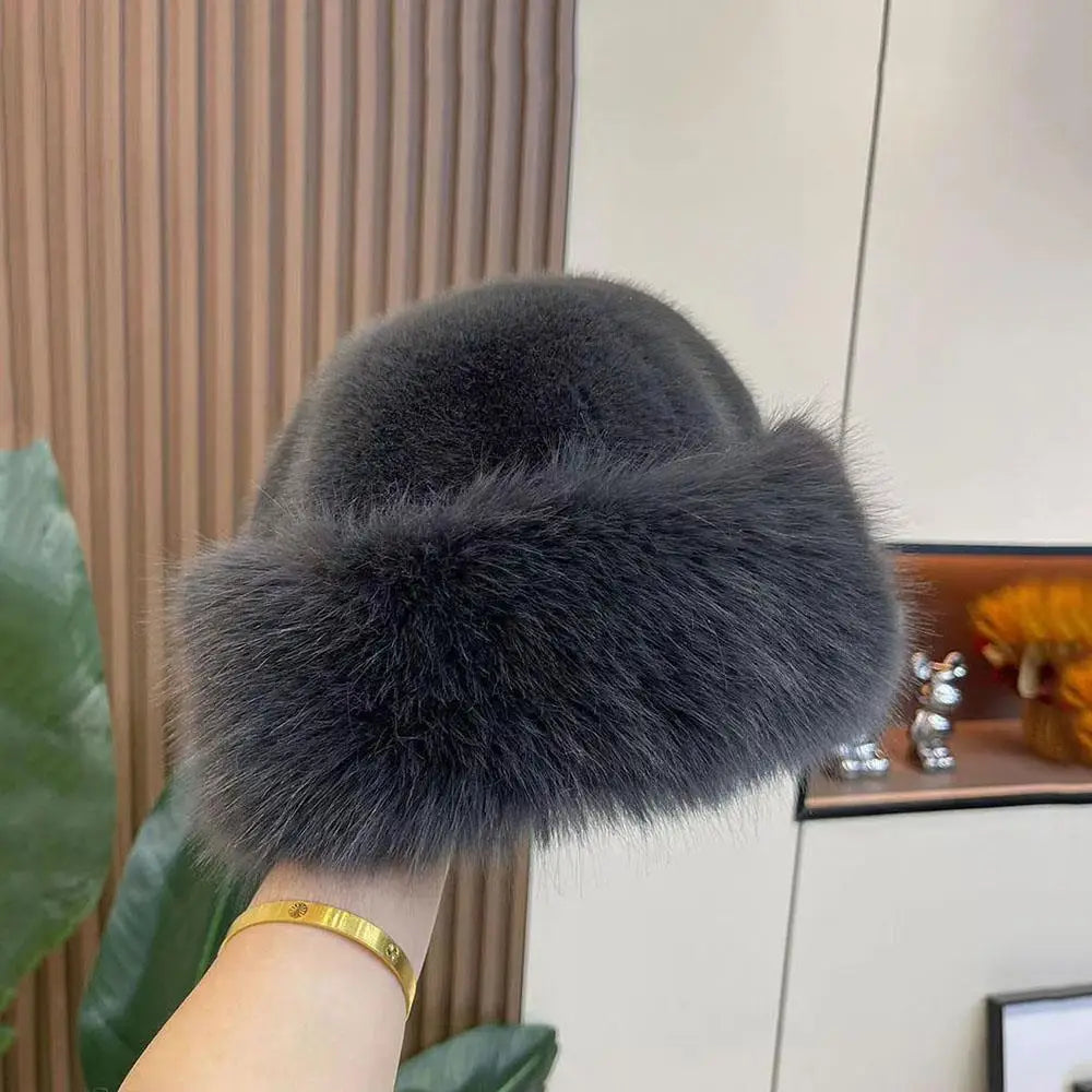 New Fluffy Fur Women's Winter Hat Winter Snow Ski Cap Female Faux Fur Thick Warm Windproof Hat Russian Hat Mink Fisherman's Hat