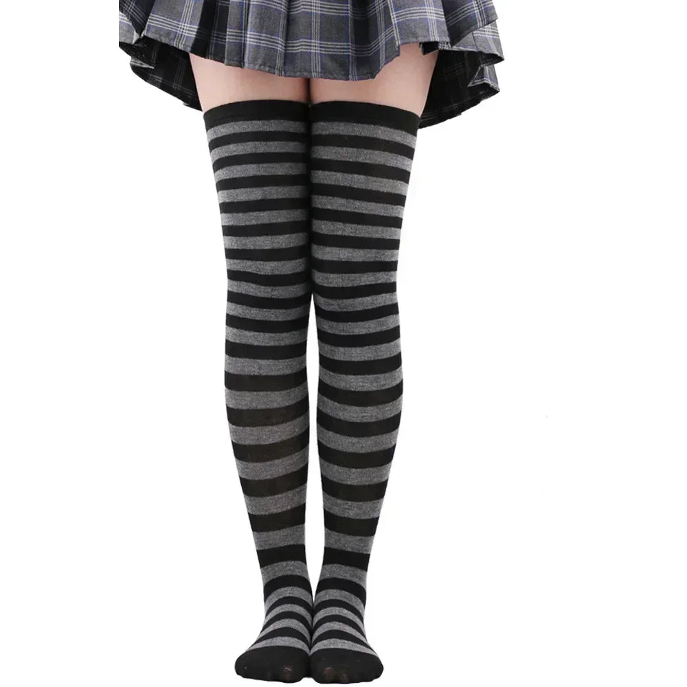 Long Socks Womens Over Above Knee Striped Thigh High Stockings Polka Dot Ladies Black White Pink Cosplay Lolita Harajuku Y2k
