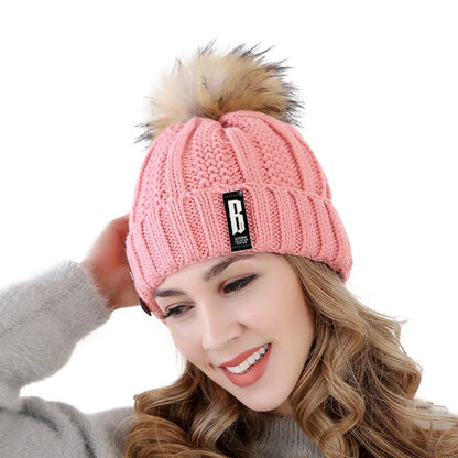 Neue Damenhüte, hohe Qualität, mit Pelz gefütterte Bommeln, Wintermütze, stylische Wollmützen für Damen, warme, dicke Streetwear-Strickmütze
