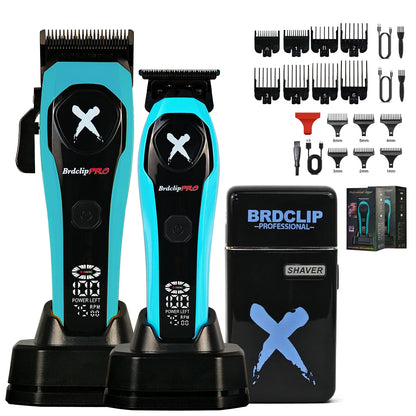 BrdclipPRO hair trimmer set with attachments on a white background
