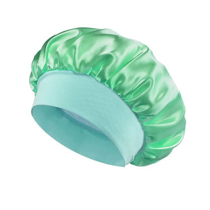 Damen Satin Haube Schlafhaube Haarpflege Seidenhaube Einfarbige breitkrempige Schlafhaube mit elastischem weichen Band