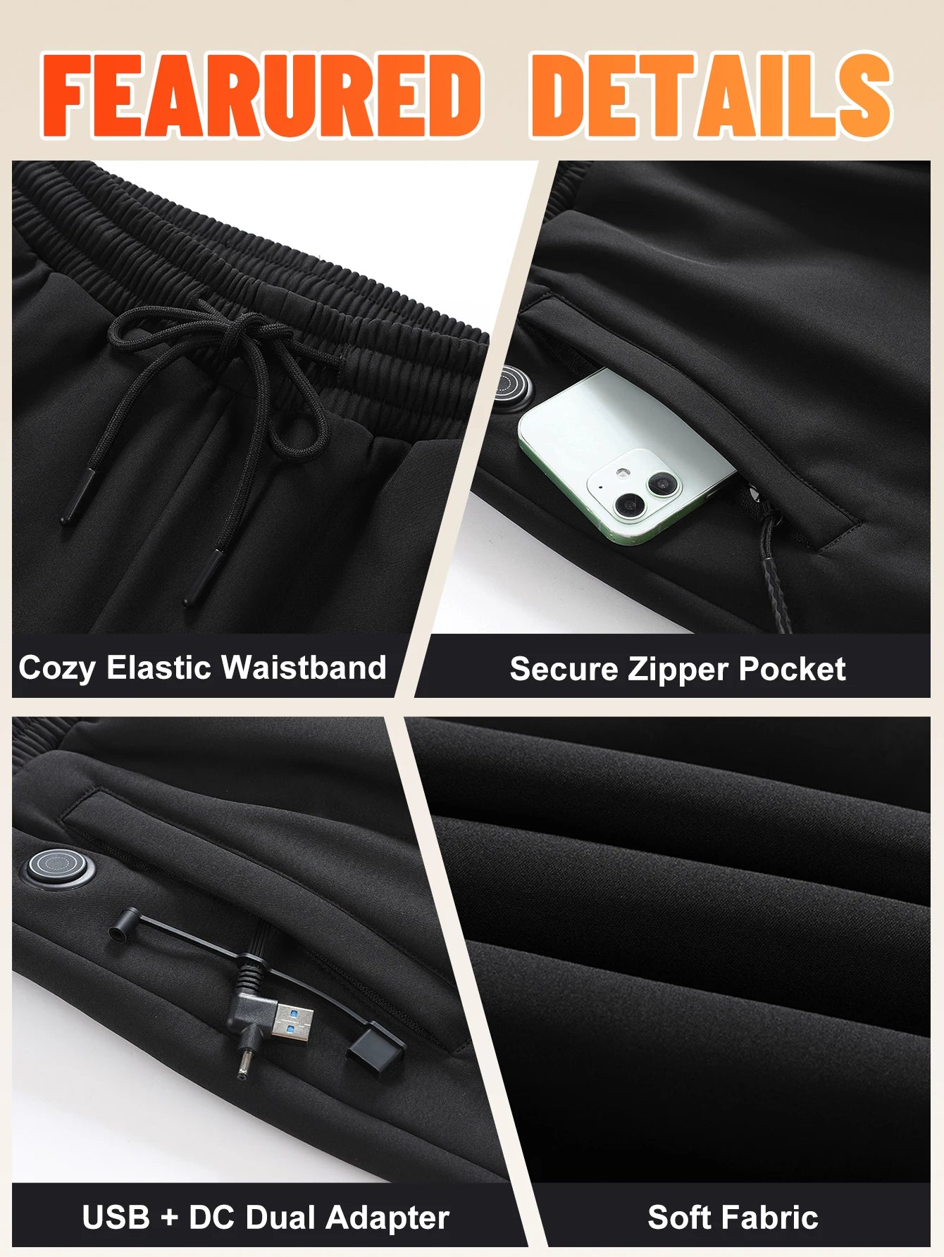 USB Electric Heated Winter Pants Thermal Hiking Ski Sports Warm Wearable Heating Technology for Outdoor Camping Trekking