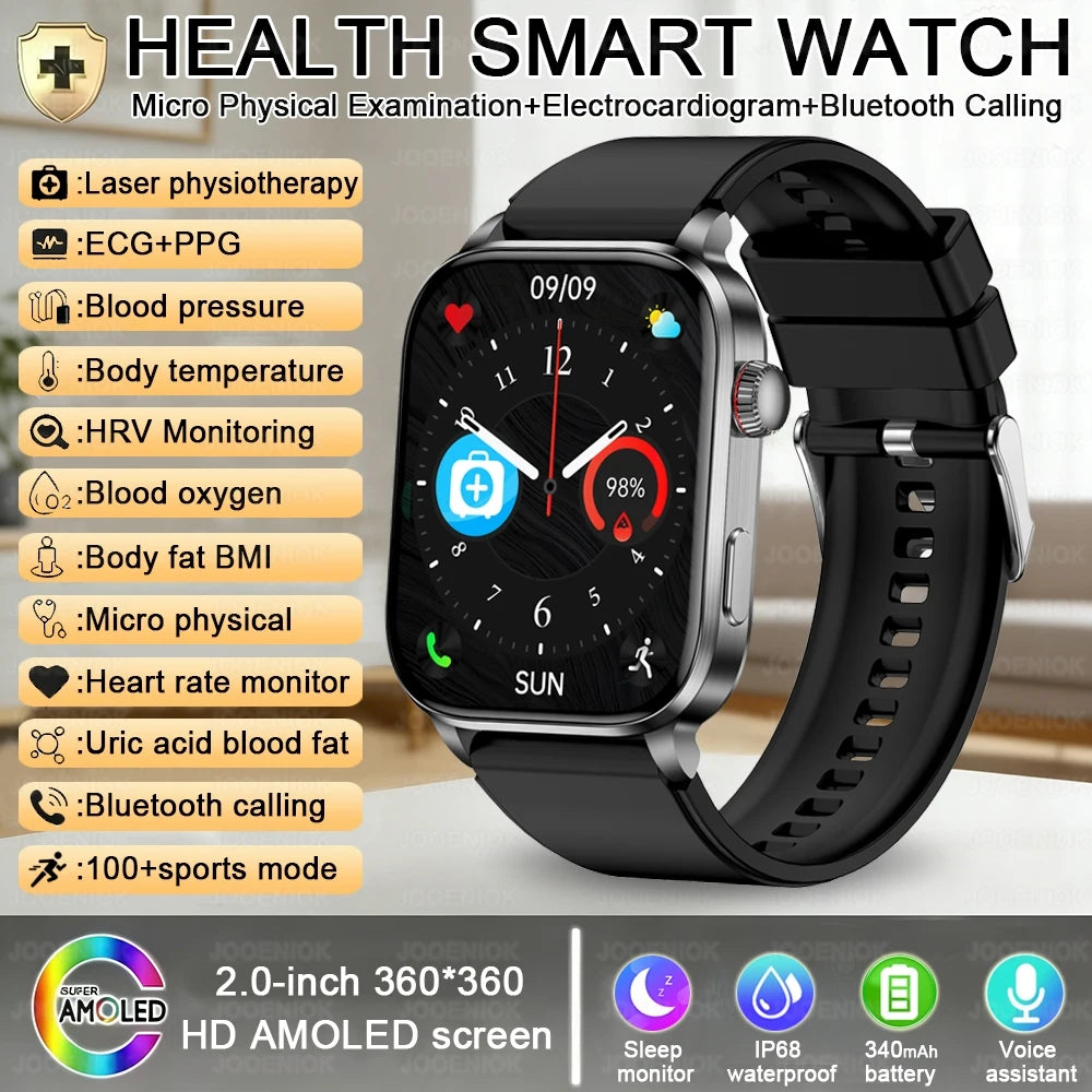 Laser Therapy Smart ECG Monitoring Uric Acid Blood Pressure Health Monitoring Bluetooth Call Smartwatch