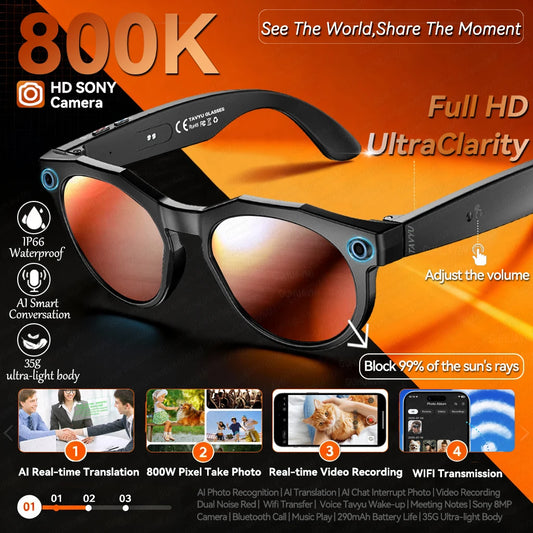 2026 New 4K HD AI Smart Glasses Men 800W Pixel Camera Bluetooth Call 4GB WIFI Transmission Voice Assistant Smart Glasses Women