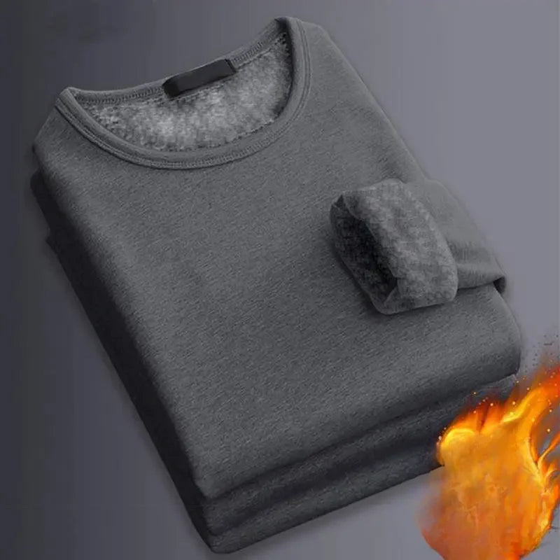 Winter Men's Long-sleeved Thermal Underwear Plus Velvet Padded T-shirt Round Neck Slim Bottoming Shirt Mens Underwear