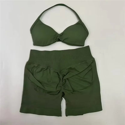 2Pcs Impacts Gym Set Tank Tops High Waist Scrunch Seamless Shorts Gym Suit Fitness Clothes Activewear Workout