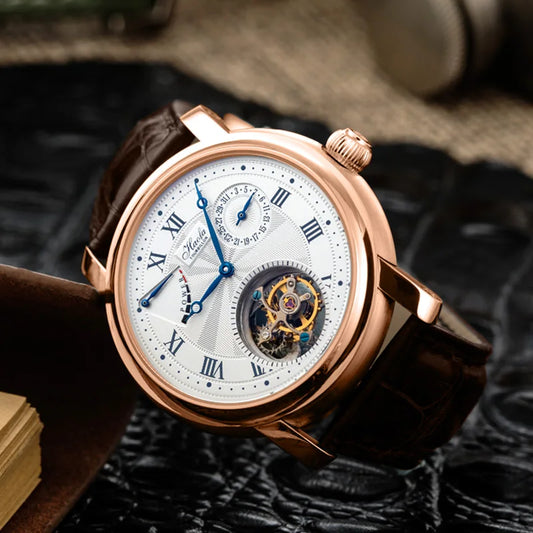 18K Solid Gold Tourbillon Watch | Sunburst Dial Sapphire