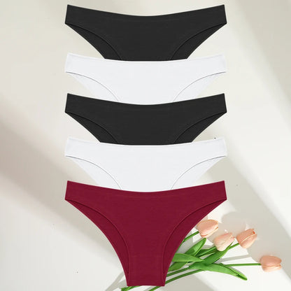 FINETOO 5PCS/Set M-XXL Panties Women Cotton Lingerie Woman Underwear Sexy Femme Underwear Girls Underpant Panty 7 Solid Colors