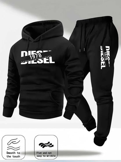 2025 Trendy Autumn and Winter New Hooded Tracksuit Fashionable Casual Sportswear Set, Two-Piece Set