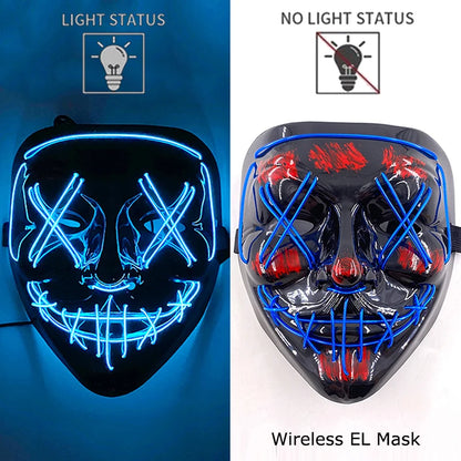 Drahtlose Neon-LED-Reinigungsmaske, im Dunkeln leuchtende Cosplay-Horrormaske, Halloween-Maskerade-Partymasken, leuchtende, lustige Verkleidung