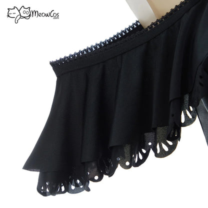 MEOWCOS Damen Gothic Schwarz Viktorianischer Vintage-Stil Neckholder Einteiler Badeanzug mit Neckholder Rüschen-Tuch Bademode