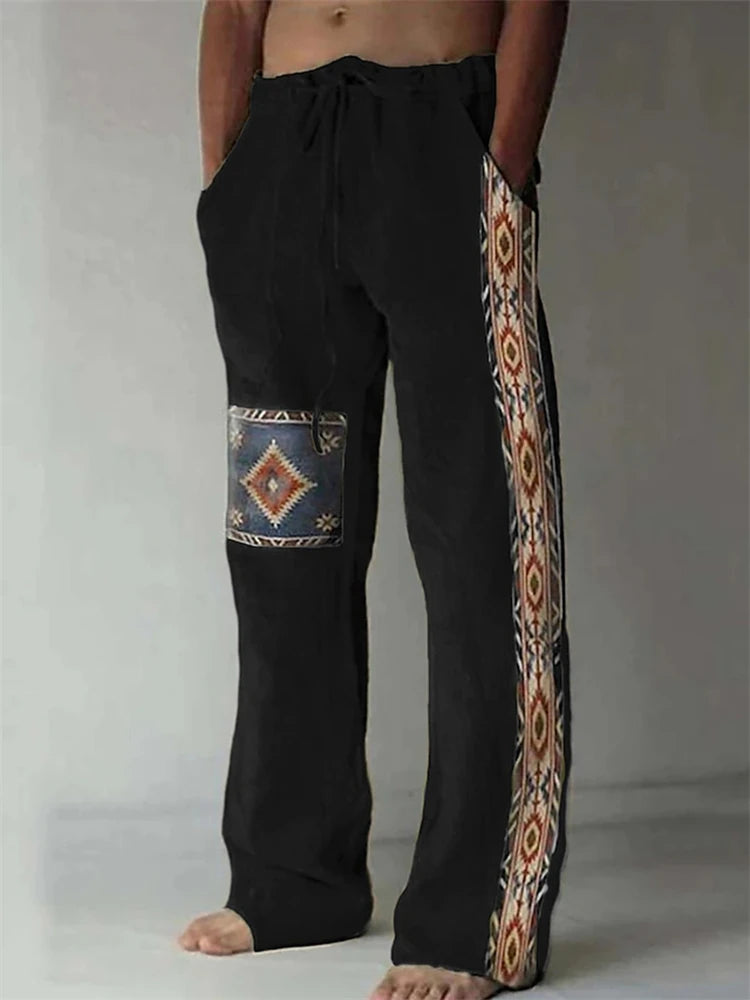 2025 Summer New Men's Casual Pants 3D Retro Shabby Print Beach Pants 100% Polyester Fiber Lightweight Stretch Cord Sweatpants