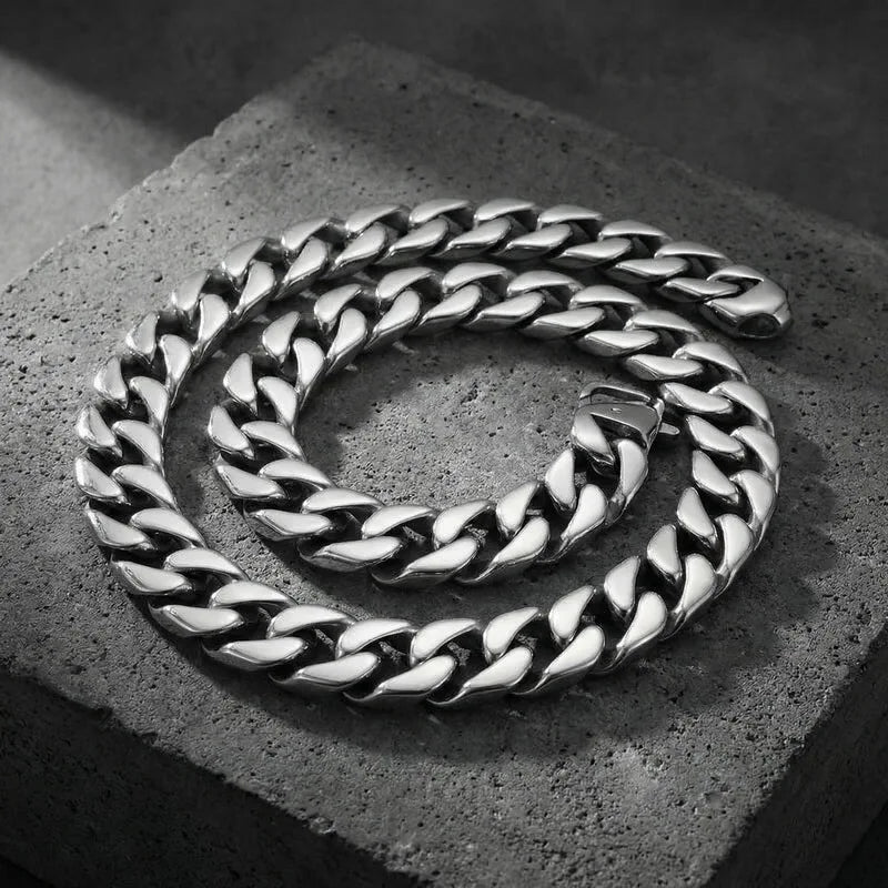 15mm Simple Stainless Steel Necklace Cuban Chain Women's Collar Necklace Fashion Jewelry