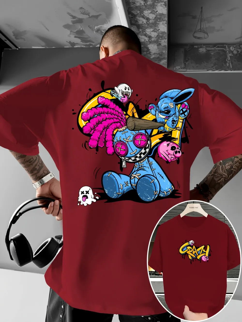 Europäisches und amerikanisches neues Herren-T-Shirt mit Cartoon-Graffiti-Print, bequem, weich, atmungsaktiv, Rundhalsausschnitt, Outdoor-Streetstyle-Oberteil
