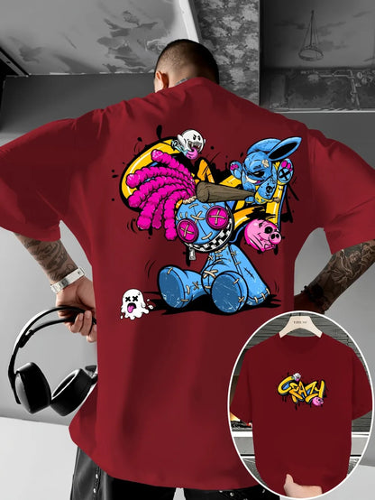 Europäisches und amerikanisches neues Herren-T-Shirt mit Cartoon-Graffiti-Print, bequem, weich, atmungsaktiv, Rundhalsausschnitt, Outdoor-Streetstyle-Oberteil