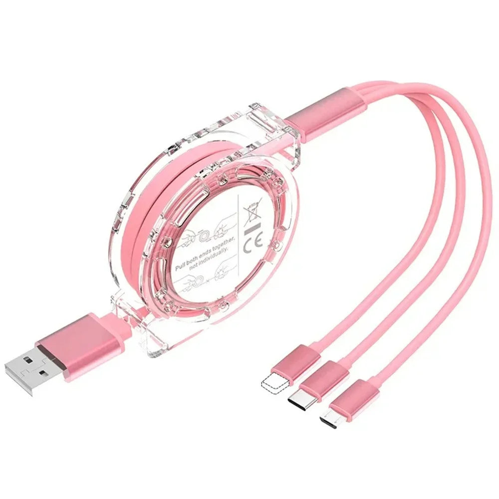 3-in-1 Retractable Data USB Cable Fast Charging For iPhone Type-C Micro USB For Android Xiaomi Huawei Samsung USB Charger Wire