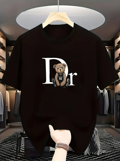 Sleeve Round Neck Casual Attire Playful Teddy Print Summer Casual Graphic T-Shirt Geometric Print  Aesthetic Clothes