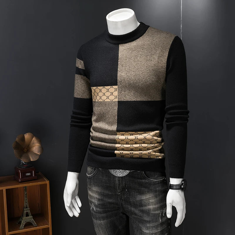 Turtleneck Men's Plaid Sweater