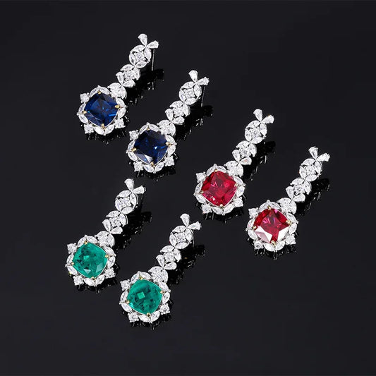 Bellux Fine Jewelry S925 Silver Hot Sale Synthetic Zircon Emerald Sapphire Ruby Luxury Earrings for Women