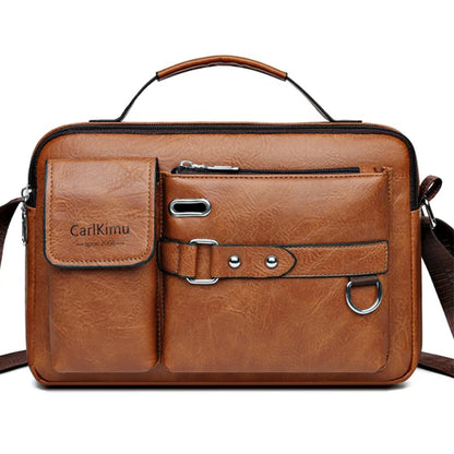 Men's Retro Messenger Bag with Waterproof Design, Large Capacity Laptop Briefcase for Office Work, Travel and School