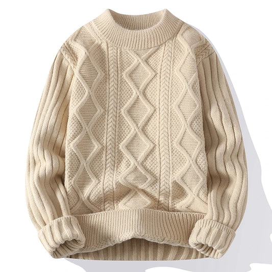 Thiened Knitted Warm Pure Color Low Collar Men's Twist Flower Sweater Autumn Winter New Sle Youth round Ne Base irt